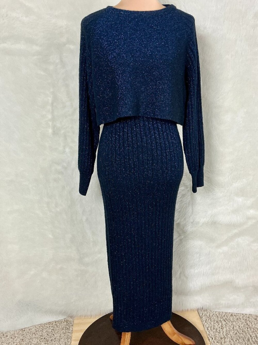 Allsaints 2 Piece Blue Metallic Margot Sparkle Sweater Dress M Sweater & tank dr